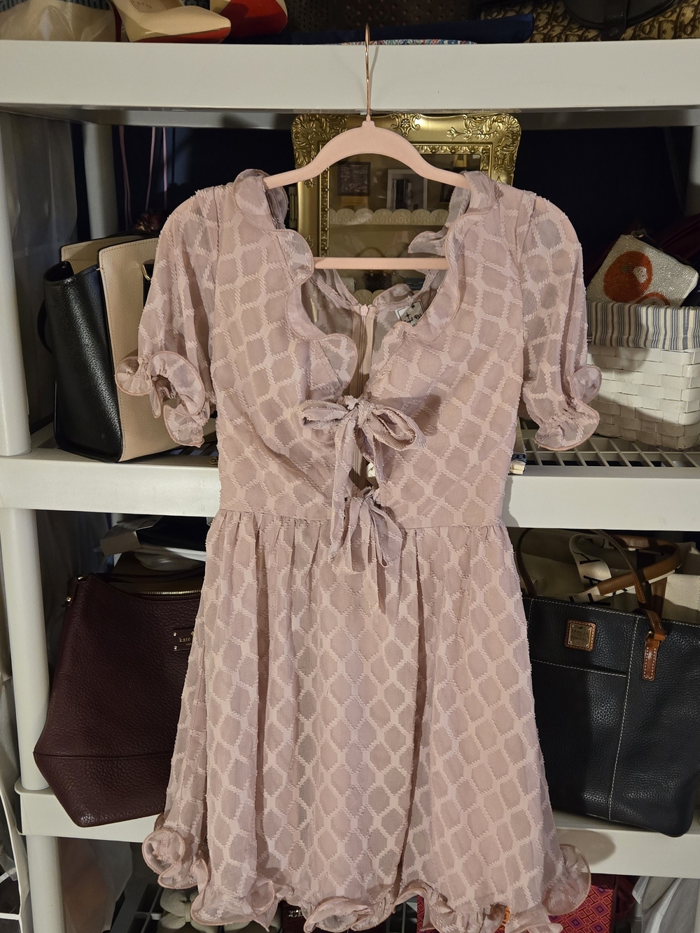 Angel Biba Blush Pink Ruffle Tie-Front Mini Dress